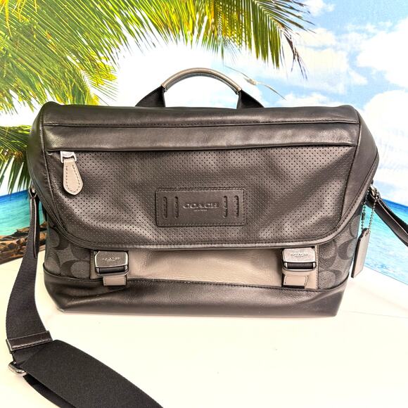 Coach F58896 Mens Metropolitan Slim Brief Messenger Bag Leather Signature Canvas - Picture 1 of 16